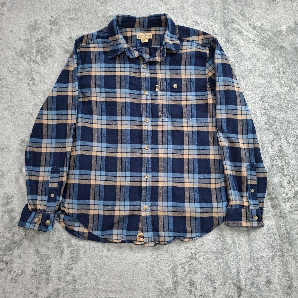 Buffalo Jackson Men's Medium Button-Down Long Sleeve Shirt Blue Brown Plaid